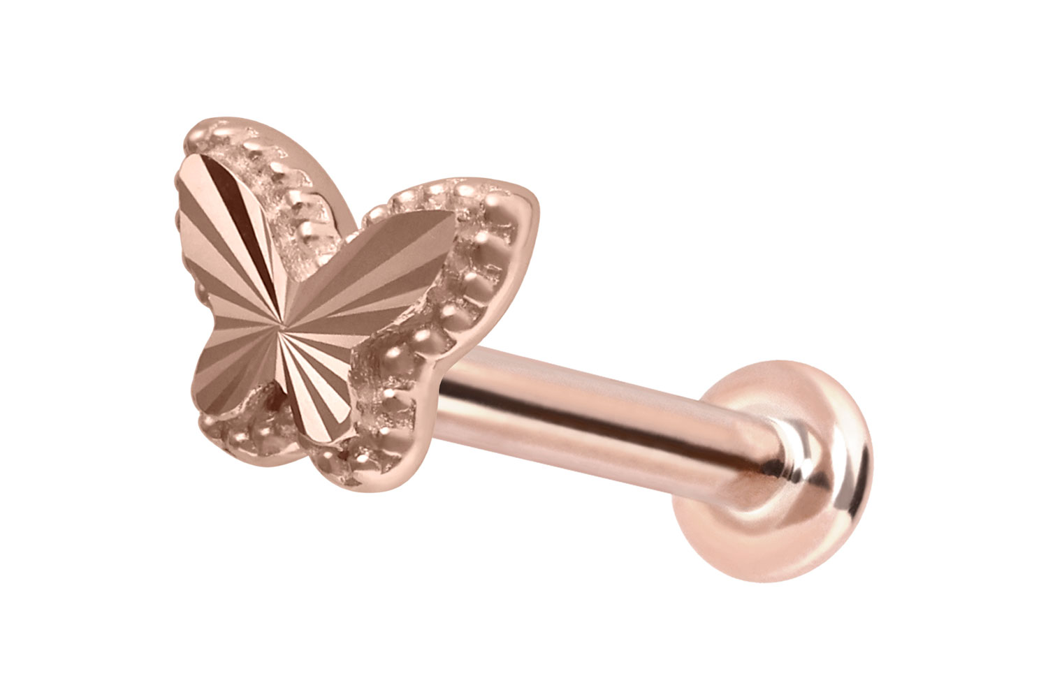 14 Karat Gold Labret Piercing mit Push Fit SCHMETTERLING